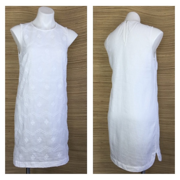 St Tropez 100% Linen Embroidered Front Sleeveless Shift Dress White/Cream Size 6 - Picture 3 of 9